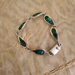 Vintage Mexico 925 Sterling Silver Malachite Bracelet